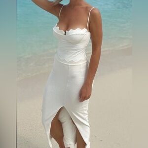 Elegant White one Piece with Midi Skirt